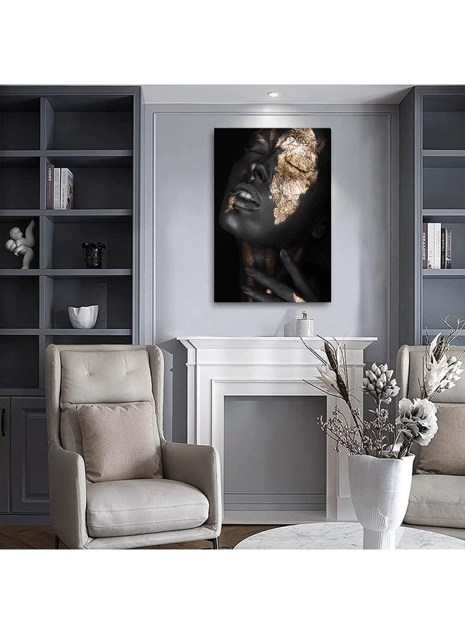 HYFBH Black Girl Wall Art Canvas Print Framed Abstract Gold and Black Woman African American Paintings for Living Room Bedroom Black Art Wall Decor Pictures Artworks 12”x16” - Image 5