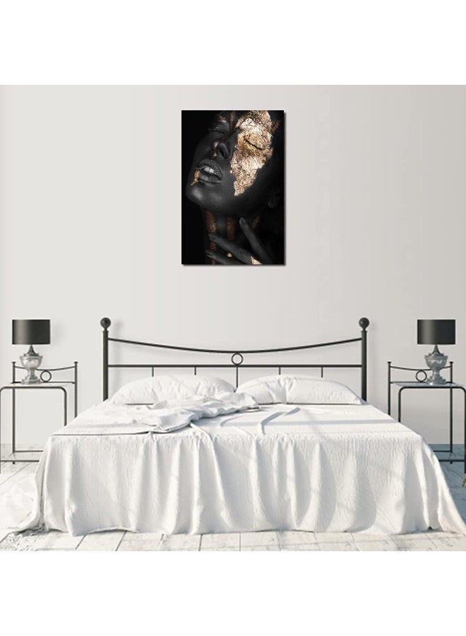 HYFBH Black Girl Wall Art Canvas Print Framed Abstract Gold and Black Woman African American Paintings for Living Room Bedroom Black Art Wall Decor Pictures Artworks 12”x16” - Image 4