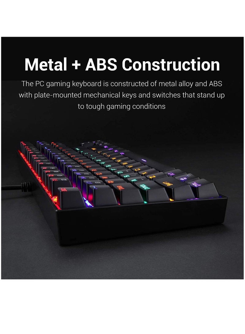 ريدراجون لوحة مفاتيح الألعاب الميكانيكية المدمجة Redragon KUMARA K552-RGB بالعربية والإنجليزية بدون لوحة مفاتيح رقمية مع مفاتيح زرقاء لمسية - 87 مفتاح مضاد للتداخل مع إضاءة خلفية، 19 وضع إضاءة - أسود - Image 5