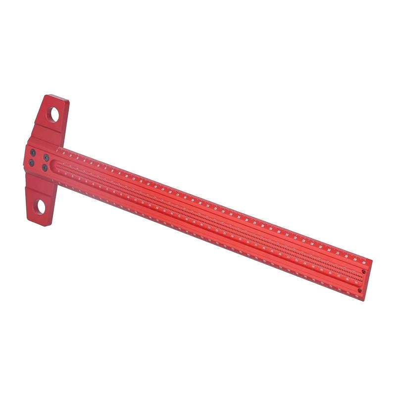 LiebeWH T Ruler T Type Square Ruler Aluminum Alloy Right Angle Scribe Marking Gauge for Woodworking Glass with 1mm Accuracy Scales Clear Red Anodized (400mm) - Image 3