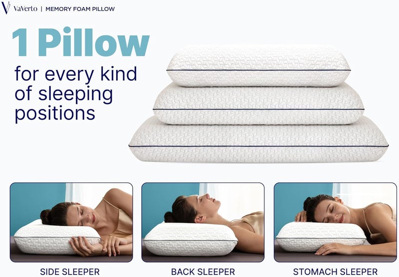Vaverto Queen Memory Foam Pillow – Cooling Gel-Infused Firm Support for Neck and Shoulder Pain Relief, Orthopedic Design with Removable Viscose Made from Bamboo Cover – Premium Queen Size Bed Pillow - Image 5