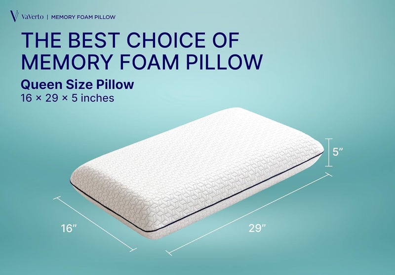 Vaverto Queen Memory Foam Pillow – Cooling Gel-Infused Firm Support for Neck and Shoulder Pain Relief, Orthopedic Design with Removable Viscose Made from Bamboo Cover – Premium Queen Size Bed Pillow - Image 4