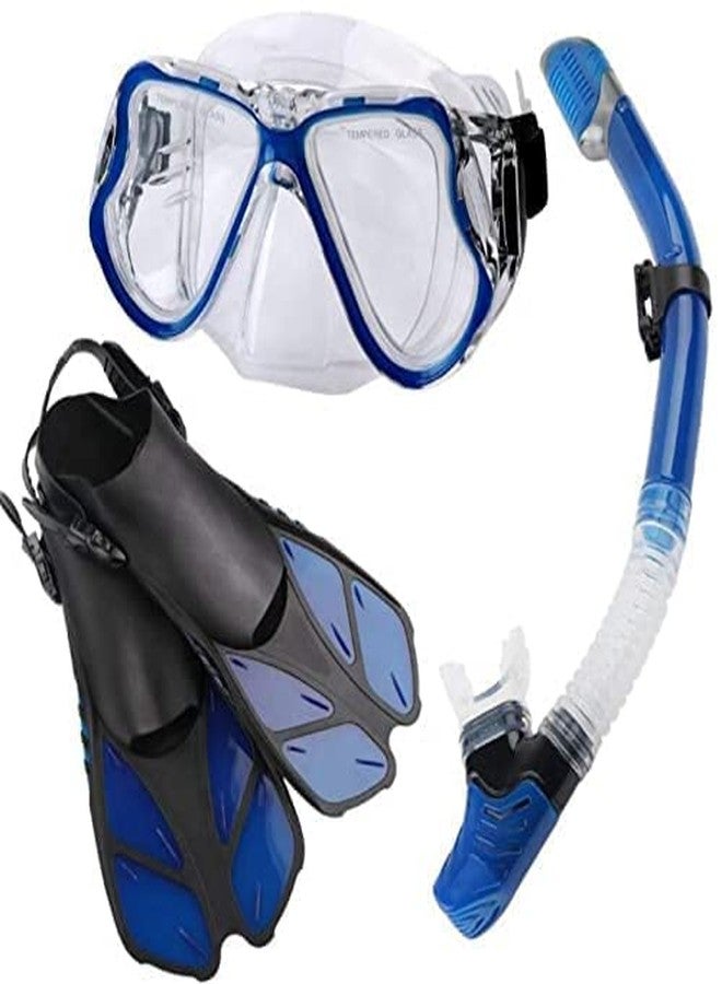 Jolfay Mask Fin Snorkel Set with Adult Snorkeling Gear, Panoramic View Diving Mask, Trek Fin, Dry Top Snorkel +Travel Bags, Snorkel for Lap Swimming (Blue) - Image 1