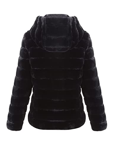 Bellivera Women's Faux Shearling Shaggy Coat Fashion Long Sleeve Zip Up Hood Jacket 1801 Black XL - Image 2