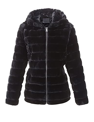 Bellivera Women's Faux Shearling Shaggy Coat Fashion Long Sleeve Zip Up Hood Jacket 1801 Black XL - Image 1