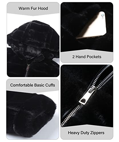 Bellivera Women's Faux Shearling Shaggy Coat Fashion Long Sleeve Zip Up Hood Jacket 1801 Black XL - Image 5