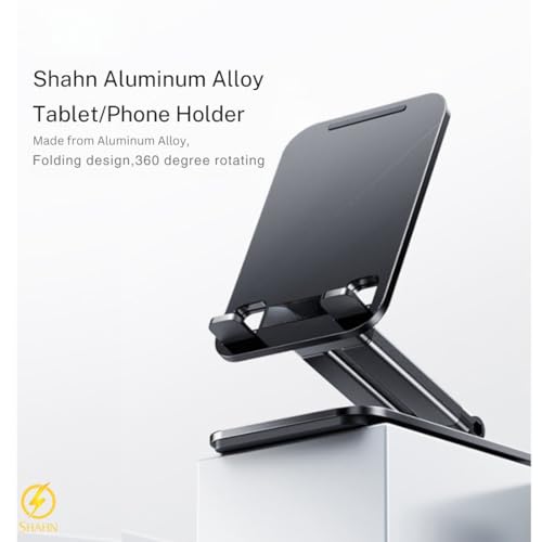 Shahn Universal Metal Adjustable Mobile & Tablet Stand, 360° Rotating, Foldable & Portable, Multi-Angle Tabletop Holder with Anti-Slip, Anti-Scratch Base for iPad, Tablets & Smartphones. - Image 2