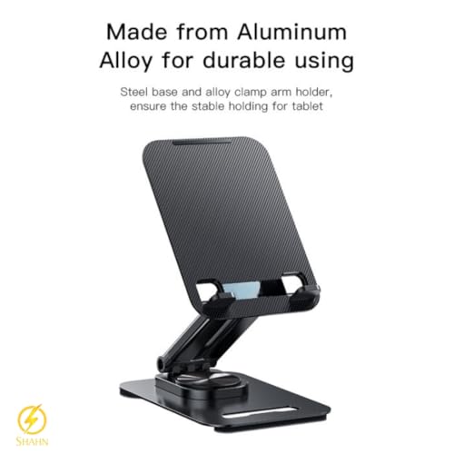 Shahn Universal Metal Adjustable Mobile & Tablet Stand, 360° Rotating, Foldable & Portable, Multi-Angle Tabletop Holder with Anti-Slip, Anti-Scratch Base for iPad, Tablets & Smartphones. - Image 3