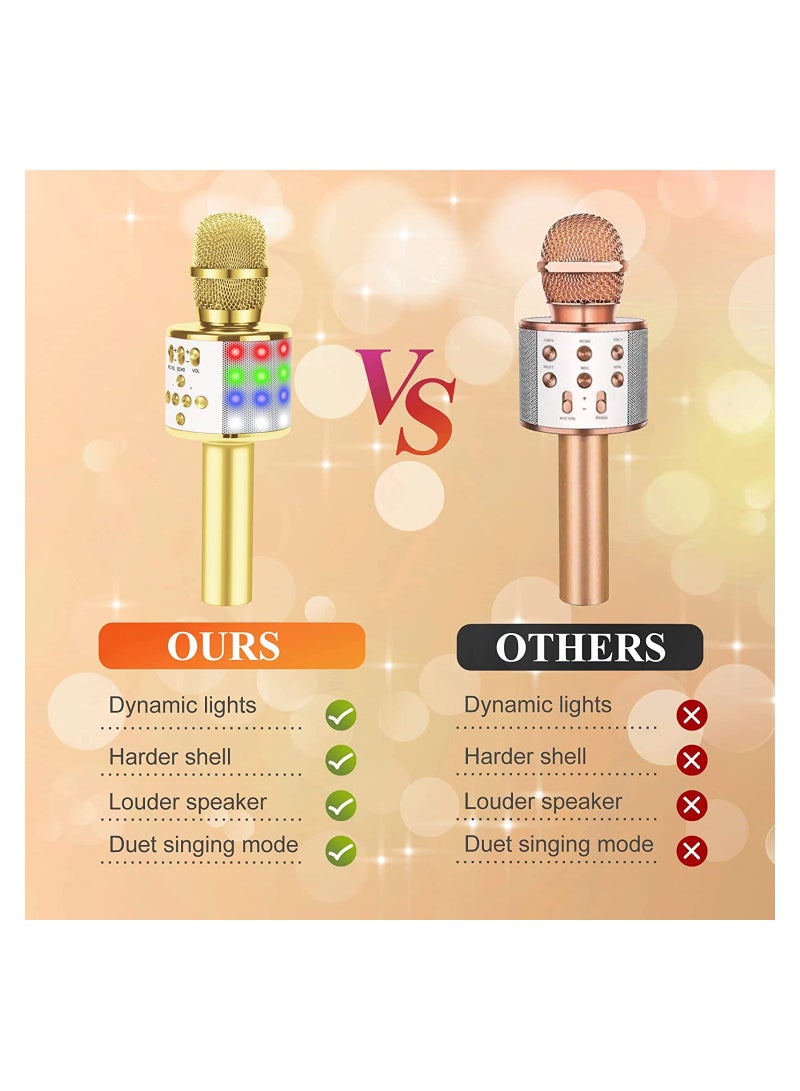 Toy Microphone for Kids, Handheld Wireless Bluetooth Microphone for Adults with LED Lights Portable Karaoke Mic Speaker Player Recorder Machine for Birthday Home Party (Gold) - Image 5