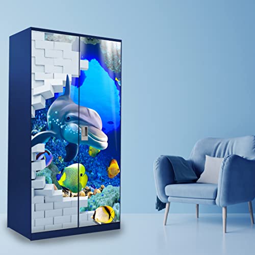 WallDaddy Self Adhesive Almirah Stickers, Wall Stickers, Decorative Sticker Wallpaper for Home Wardrobe Doors (Dolphin Almirah) PVC Vinyl Size Large (39 x 84 Inch) - Image 4