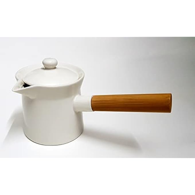 MISBAH Ceramic Pot For Milk Tea And Coffee White Porcelain Teapots With Wood Handle And Lid - Image 1