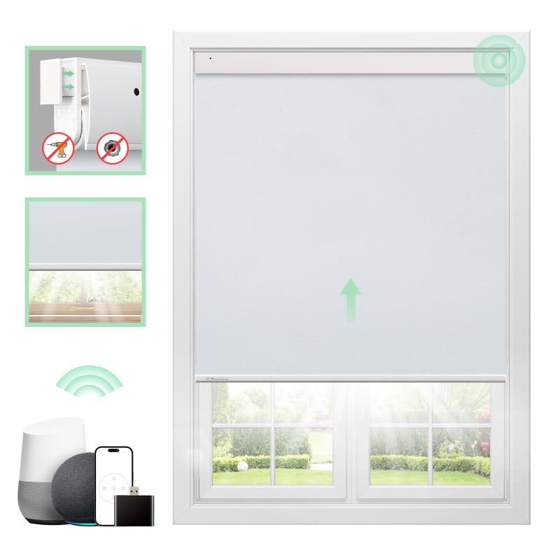 DONGFXK Motorized Blinds with Remote Blackout No Drill Cordless Smart Roller Shades Automatic Blinds for Windows White33 W x 72 H