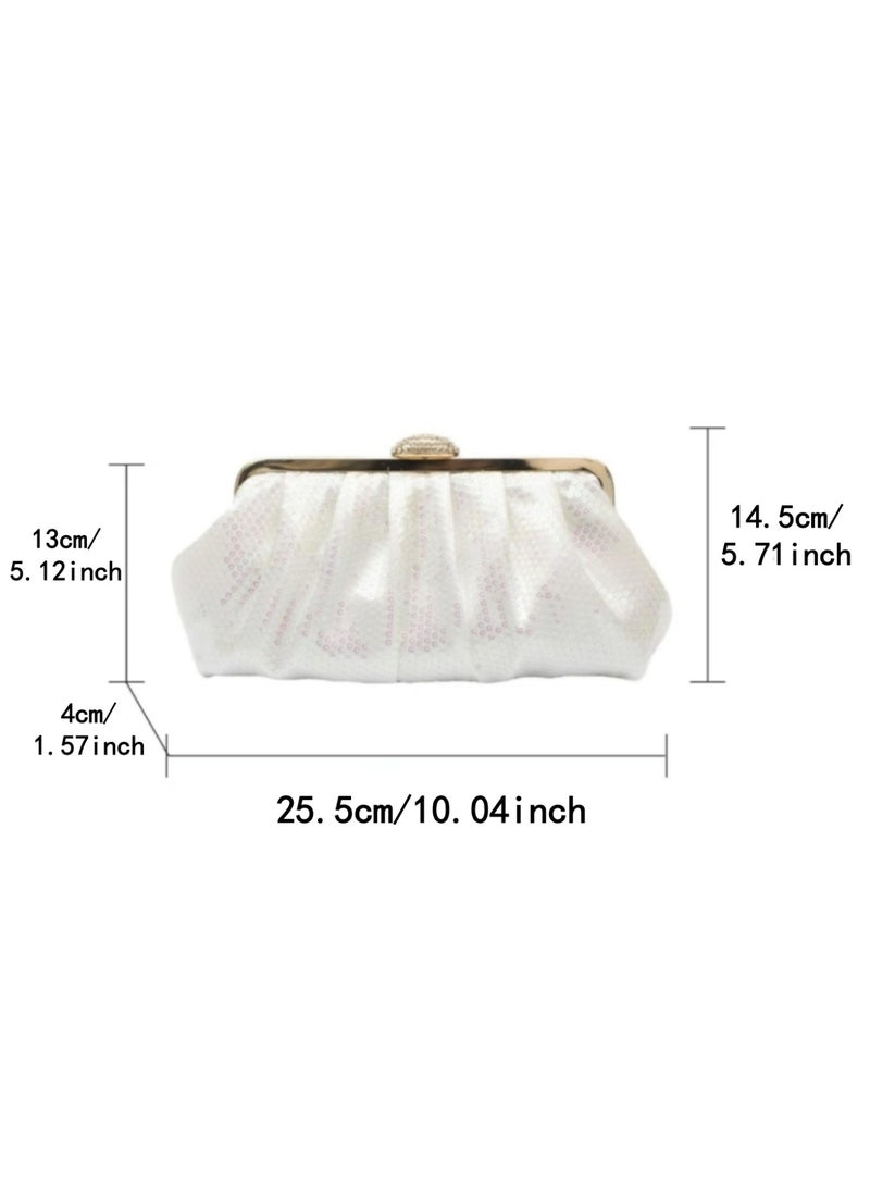 Women's Evening Bag Solid Color Fish Scale Sequins Pleated Clutch Bag Sparkly Handbag Shoulder Bag with Removable Chain, Crossbody Bag for Formal Dress Bride Wedding Prom Party - Image 3