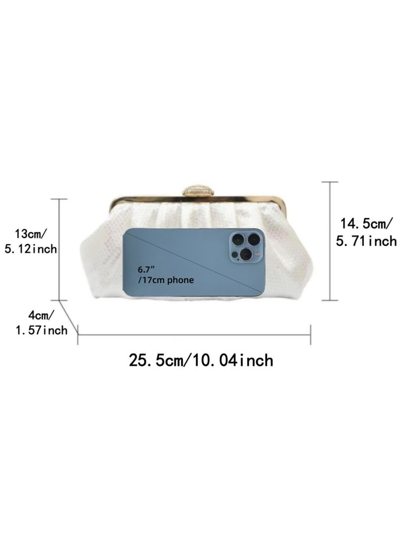 Women's Evening Bag Solid Color Fish Scale Sequins Pleated Clutch Bag Sparkly Handbag Shoulder Bag with Removable Chain, Crossbody Bag for Formal Dress Bride Wedding Prom Party - Image 4