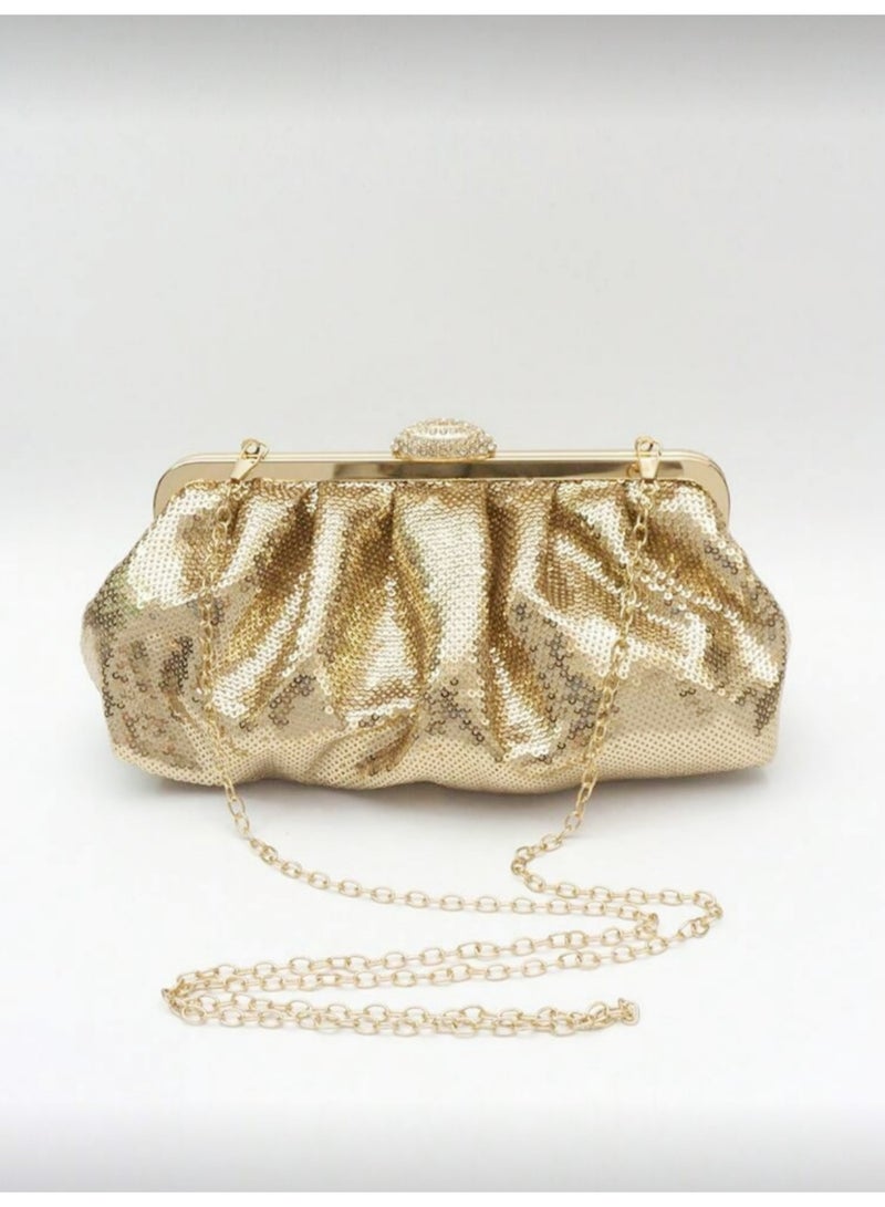 Women's Evening Bag Solid Color Fish Scale Sequins Pleated Clutch Bag Sparkly Handbag Shoulder Bag with Removable Chain, Crossbody Bag for Formal Dress Bride Wedding Prom Party - Image 5