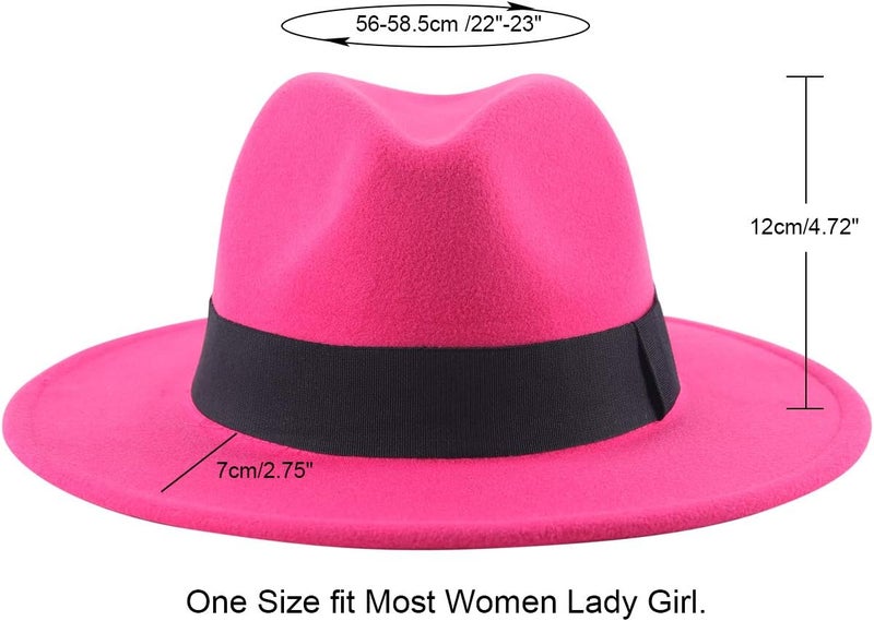 Lanzom Classic Fedora Hats for Women Lady Wide Brim Felt Panama Hat with Belt Buckle - Image 2