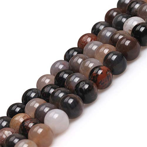 JOE FOREMAN American Wooden Agate Beads for Jewelry Making Natural Gemstone Semi Precious 8mm Round Gray 15" JOE FOREMAN - Image 1