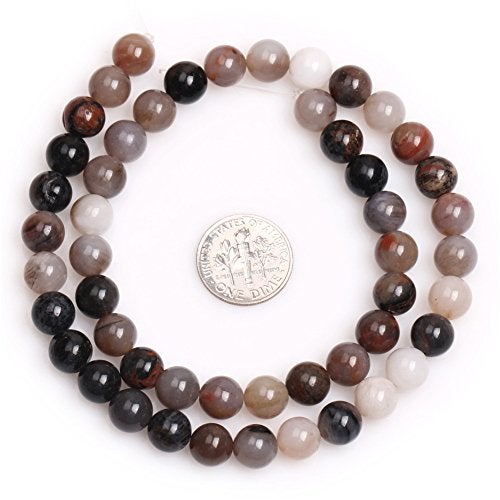 JOE FOREMAN American Wooden Agate Beads for Jewelry Making Natural Gemstone Semi Precious 8mm Round Gray 15" JOE FOREMAN - Image 4