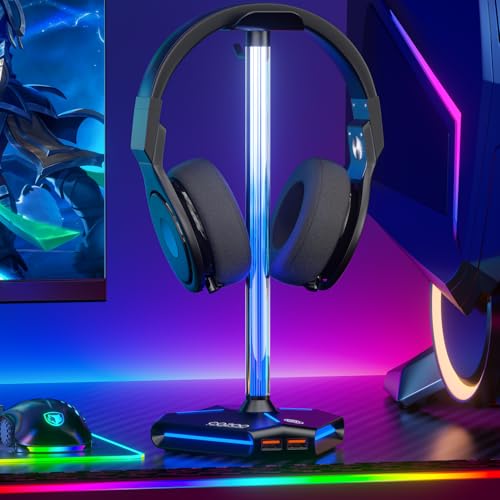 COZOO RGB Headphone Stand with 2 USB2.0 Extension Charging Port Extender Cord,Headset Stand Holder for Gamer Desktop Table Game Earphone Accessories,PC Gaming Accessories for Gamer,Gifts for Boyfriend - Image 1