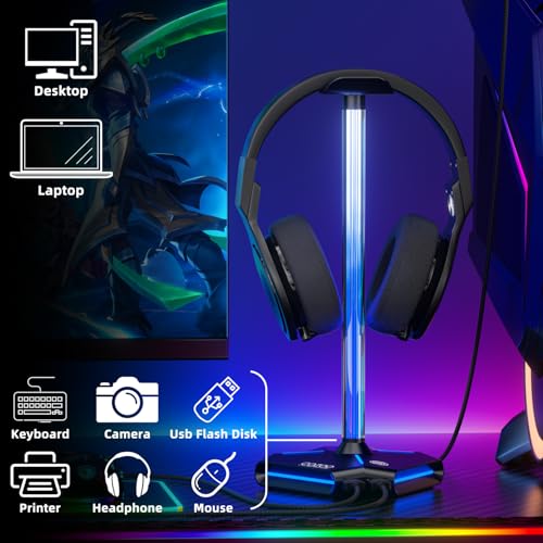 COZOO RGB Headphone Stand with 2 USB2.0 Extension Charging Port Extender Cord,Headset Stand Holder for Gamer Desktop Table Game Earphone Accessories,PC Gaming Accessories for Gamer,Gifts for Boyfriend - Image 5