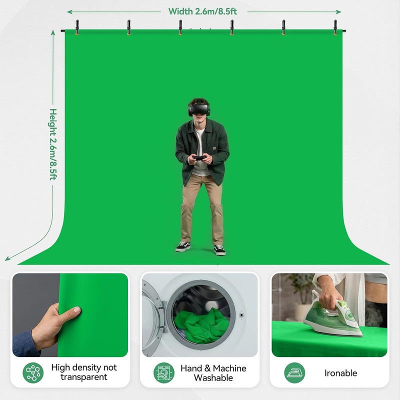 EMART Green Screen Backdrop Kit, 8.5x8.5ft Large Green Screen Backdrop with 8.8x7.5FT Reverse Folding T-Shape Tripod Stand, Spliced Crossbar Plate & 6 Clamps for Studio Shooting, Live Stream - Image 5