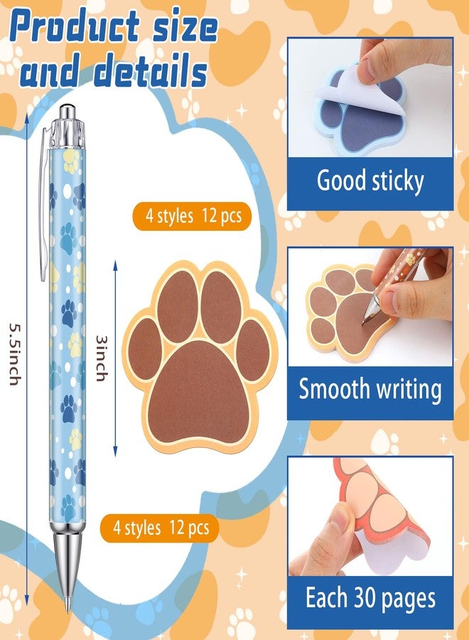 Sayglossy مجموعة هدايا حفلات Sayglossy مكونة من 24 قطعة بتصميم مخلب كلب أزرق، تتضمن 12 قلم حبر جاف و12 ورقة لاصقة على شكل كلب. هدية مثالية لمحبي الحيوانات، هدية مكتبية للأصدقاء والعائلة والزملاء. - Image 2
