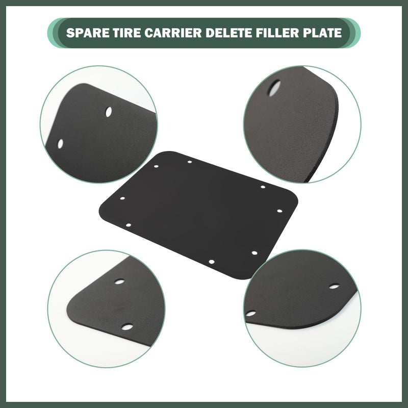 Phamyor Aluminum Spare Tire Carrier Delete Filler Plate with Bolts & Durable Rubber Plugs Set Fit for 2007-2018 Jeep Wrangler JK JKU, Tailgate Vent Plate Cover, Black, Flat - Image 2