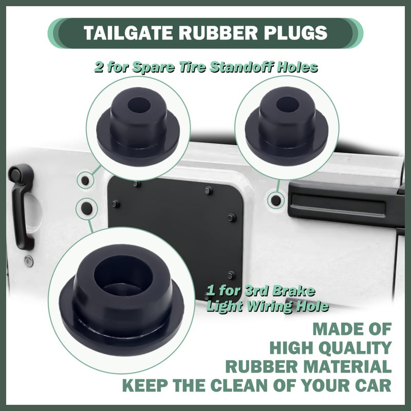 Phamyor Aluminum Spare Tire Carrier Delete Filler Plate with Bolts & Durable Rubber Plugs Set Fit for 2007-2018 Jeep Wrangler JK JKU, Tailgate Vent Plate Cover, Black, Flat - Image 3