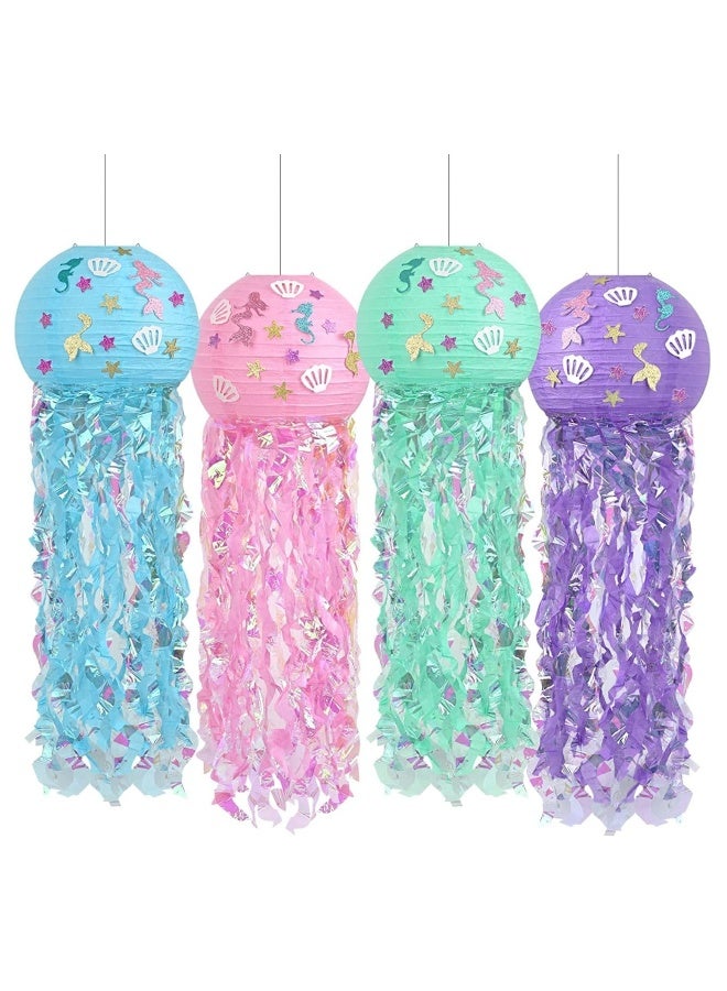 مصابيح ورقية بموضوع حورية البحر، مصابيح قناديل قناديل، وزينة معلقة لحفلات عيد ميلاد الأطفال وحفلات استقبال المواليد، بألوان زاهية الأربعة للاحتفالات تحت الماء - Image 1