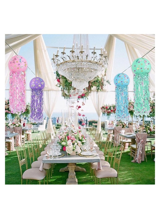 مصابيح ورقية بموضوع حورية البحر، مصابيح قناديل قناديل، وزينة معلقة لحفلات عيد ميلاد الأطفال وحفلات استقبال المواليد، بألوان زاهية الأربعة للاحتفالات تحت الماء - Image 3