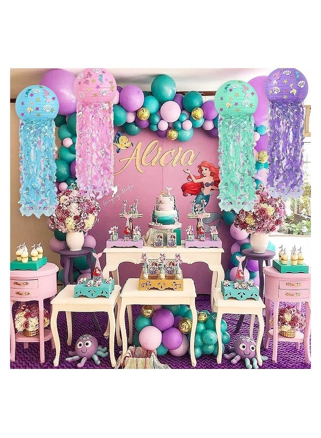 مصابيح ورقية بموضوع حورية البحر، مصابيح قناديل قناديل، وزينة معلقة لحفلات عيد ميلاد الأطفال وحفلات استقبال المواليد، بألوان زاهية الأربعة للاحتفالات تحت الماء - Image 4