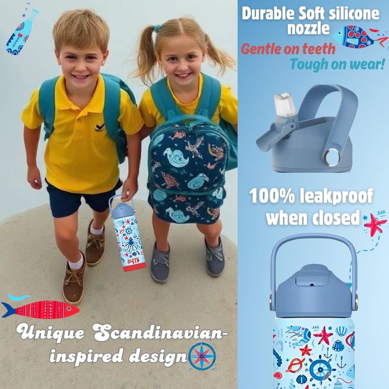 OCEANIC Kids Stainless Steel Water Bottle 550ml 18oz Double-Wall Vacuum Insulated 304 Stainless steel Water Bottle BPA FREE Leak Proof Kids School Water Flask (Undersea 550ml) Multi-demand compliant quality - Image 2