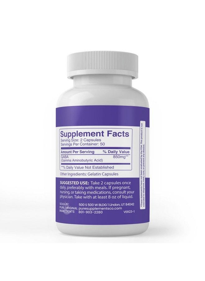PURE ORIGINAL INGREDIENTS - Gaba (100 Capsules) Always Pure No Additives Or Fillers Lab Verified - Image 1