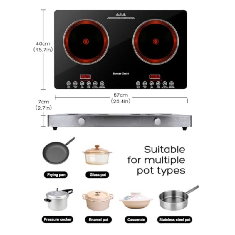 Double Infrared Cooker, LED Display Digital Infrared Cooker, 7000W Electric Stove Induction Cooker Hot Plate, Induction Stove, Temperature Settings, 3 hrs Programmable Timer W/Handle - Image 2