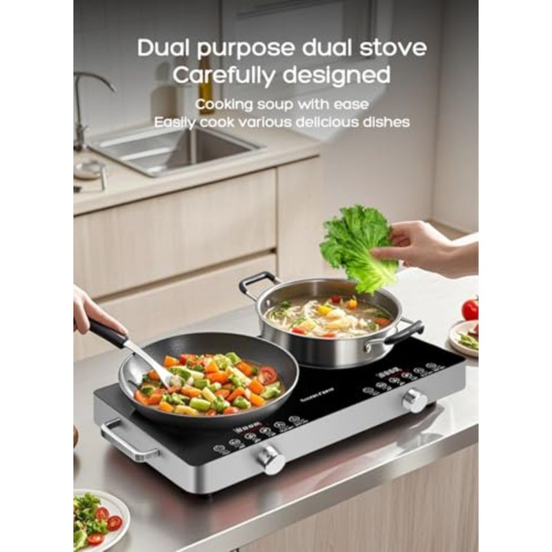 Double Infrared Cooker, LED Display Digital Infrared Cooker, 7000W Electric Stove Induction Cooker Hot Plate, Induction Stove, Temperature Settings, 3 hrs Programmable Timer W/Handle - Image 5