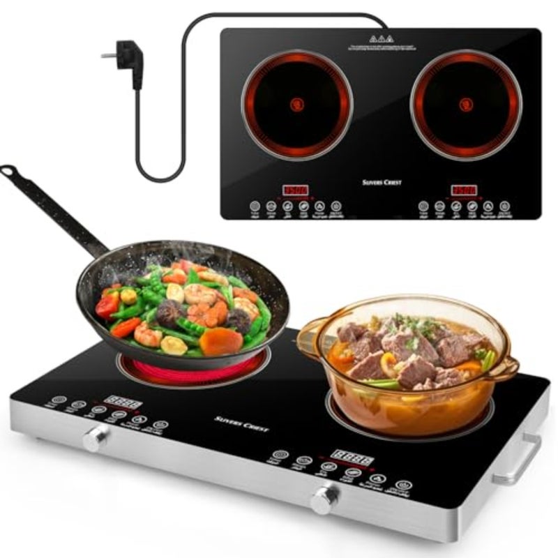 Double Infrared Cooker, LED Display Digital Infrared Cooker, 7000W Electric Stove Induction Cooker Hot Plate, Induction Stove, Temperature Settings, 3 hrs Programmable Timer W/Handle - Image 1