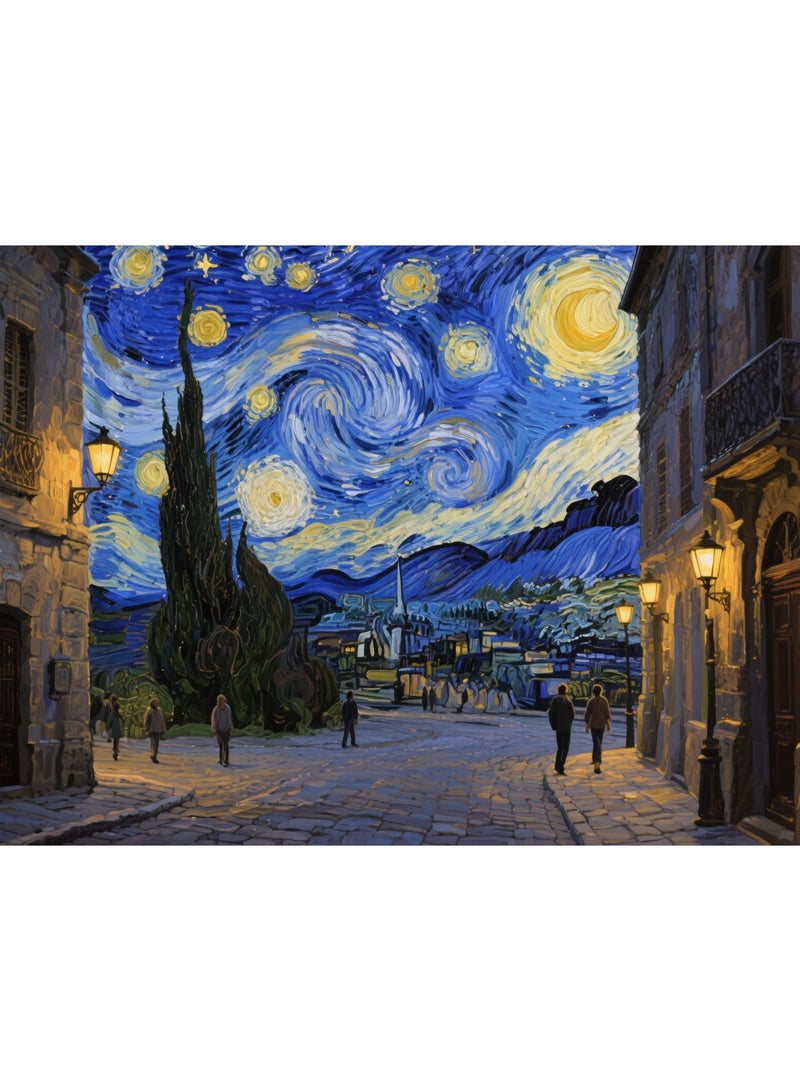 1000 قطعة من الألغاز على طراز فان جوخ، ألغاز تحت عنوان ليلة مرصعة بالنجوم، أنماط تصميم إبداعية، تجارب فنية ملونة، ترفيه تعليمي، مناسبة للبالغين والأطفال - Image 1