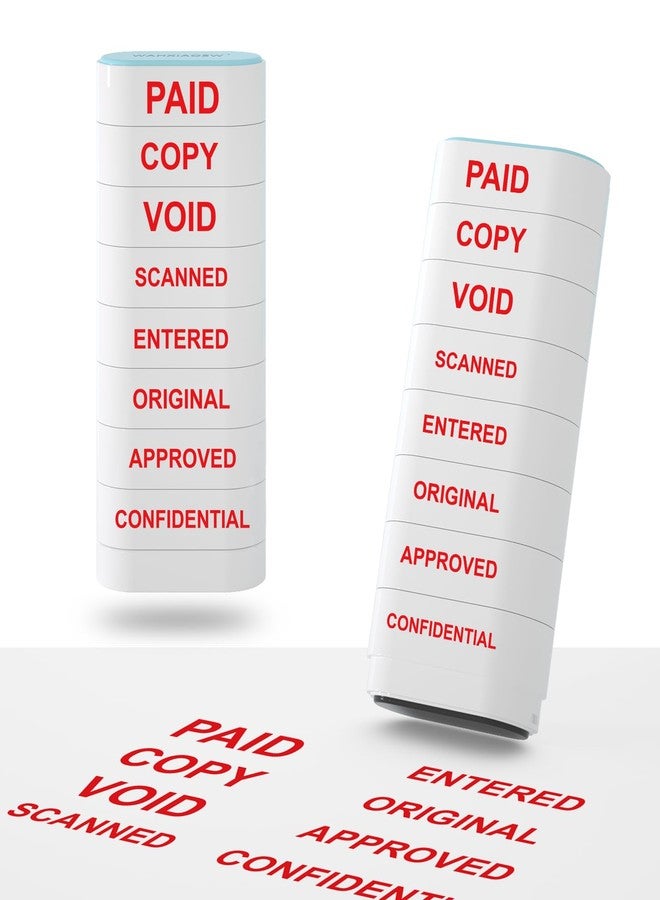WAHXIAOSW 8-in-1 Office Stamps - Self-Inking Office Stamp Set for Paid, Copy, Void, Scanned, Entered, Original, Approved, and Confidential Stamps for Office Message Supplies - Red Ink (Office Stamps) - Image 1
