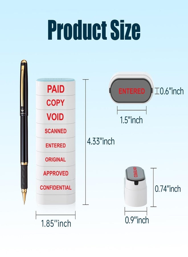 WAHXIAOSW 8-in-1 Office Stamps - Self-Inking Office Stamp Set for Paid, Copy, Void, Scanned, Entered, Original, Approved, and Confidential Stamps for Office Message Supplies - Red Ink (Office Stamps) - Image 2