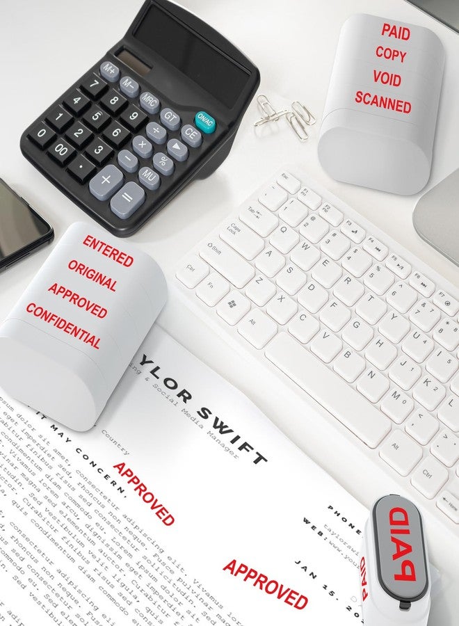 WAHXIAOSW 8-in-1 Office Stamps - Self-Inking Office Stamp Set for Paid, Copy, Void, Scanned, Entered, Original, Approved, and Confidential Stamps for Office Message Supplies - Red Ink (Office Stamps) - Image 5