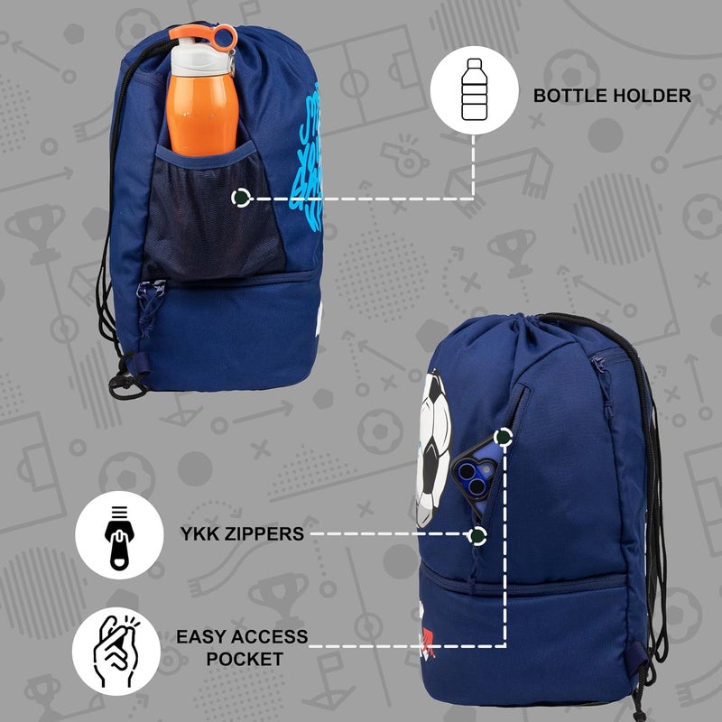 WHACKK Blitz Soccer|Football Equipment Bags|Basketball Volleyball Throwball Drawstring Backpack Bags|Shoes Mobile Bottle Holder Pocket|Sports Men Boys Bag|Dori Backpack |Gym Bag|Kitbag Kit Bag (Blue) - Image 3