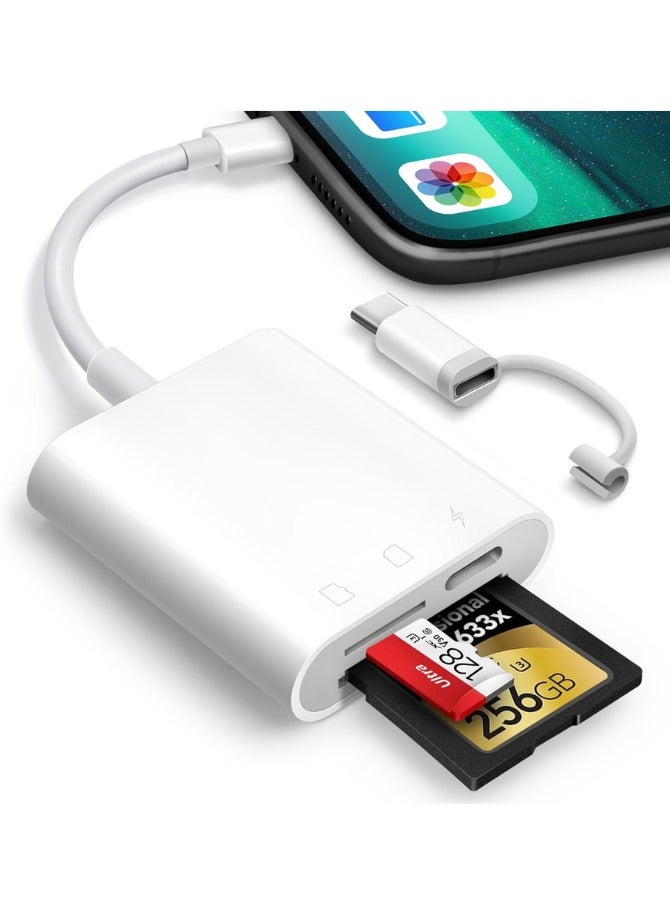 Zaid SD Card Reader for iPhone and iPad, Memory Card Reader Adapter with SD and MicroSD Card Slots, Plug and Play - Image 1