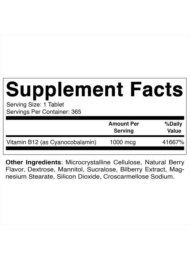 Vitamatic Vitamin B12 1000 mcg Fast Dissolve 365 Tablets - Berry Flavor - Supports Energy Metabolism - Image 2