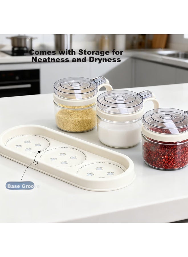 Mengting Seasoning Box Set, Spice Jars, Glass Salt Shakers For Home Use, 3-piece Set (with Spoons And Tray) - Image 4