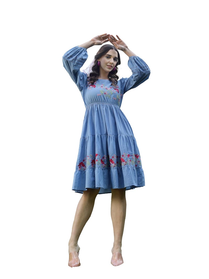 Stylum Women's Solid & Embroidered Cotton Tiered Dress - Image 1