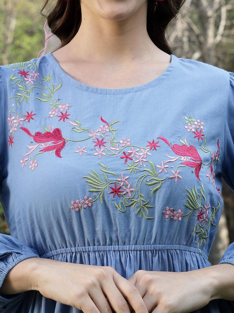 Stylum Women's Solid & Embroidered Cotton Tiered Dress - Image 4