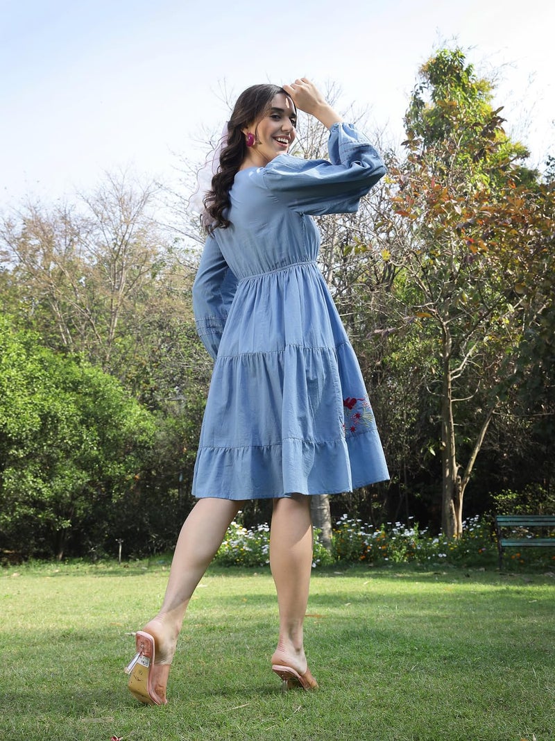 Stylum Women's Solid & Embroidered Cotton Tiered Dress - Image 2