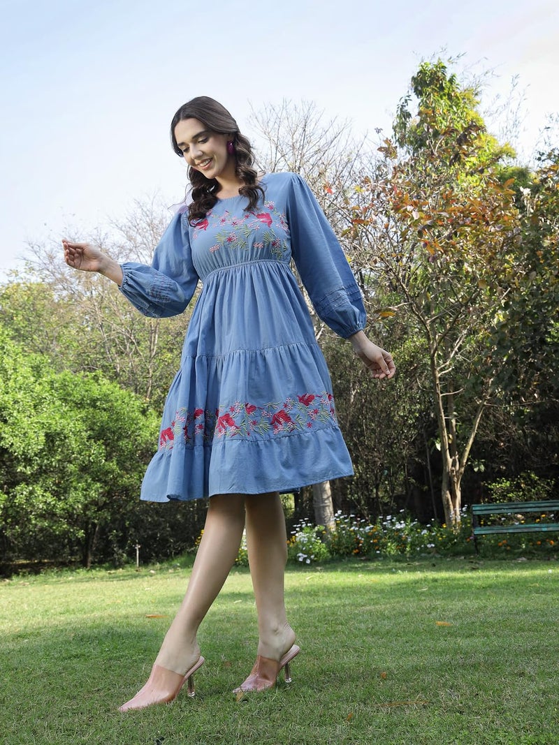 Stylum Women's Solid & Embroidered Cotton Tiered Dress - Image 5