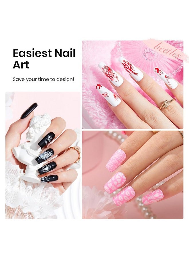 beetles Gel Polish - Beetles Nail Stamp Gel 16Pcs French Tip Nail Stamp Kit with 8 Colors Stamper Gel Polish, 5 Nail Stamping Templates, Scrapers, Liquid Latex & Short Silicone Stamper Valentine's Day Gift for Women - Image 1