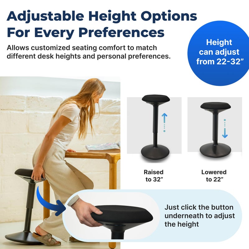 Backerz Standing Desk Stool Chair, Height Adjustable Stool 21-31 inch for Office and Classroom, Swivel Stool, Anti-Slip Bottom Ergonomic Wobble Stool with Rocking Motion, Black - Image 5